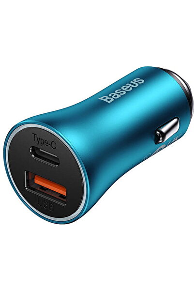 Baseus Golden Contactor Max car charger, USB + USB-C, 60W Albastru