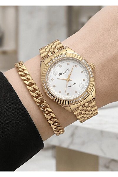 Ferrucci Women's Silver Color Steel Case Round Dial Analog Wrist Watch - Eleg...