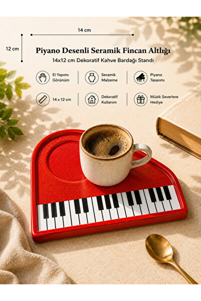 HER ŞEY NOTA www.herseynota.com Piano Patterned Ceramic Cup Coaster 4X12 cm D...