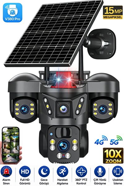 SONREİR SNR 4G 3 Lensli SIM Kartlı 360° PTZ Solar Güvenlik Kamerası Güneş Pan...