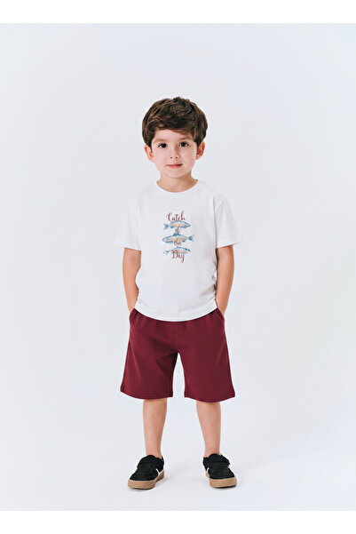 Panço Boy's Shorts T-Shirt 2-Piece Burgundy Bottom Top Set