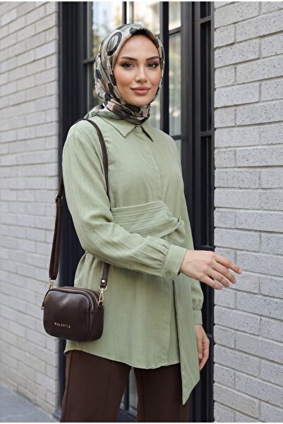 Modamorfo Waist-Tied Crinkle Tunic - Water Green