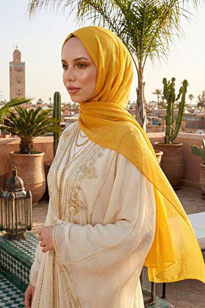 Armine Trend Crinkle Chiffon Shawl - Atskrn-35 - Mustard Yellow