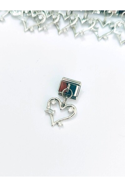 Umrece Heart Detail Zircon Stone Model Italian Charm