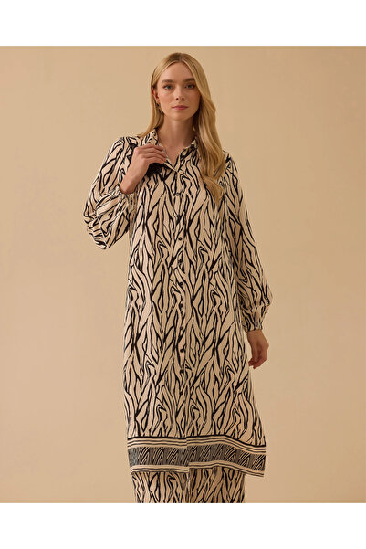 SCL Zebra Desenli Düğmeli Uzun Tunik
