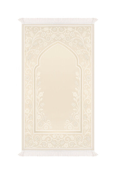 Bursa İpek Beige Tulip Pattern Silky Tapestry Prayer Rug