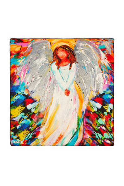 Bursa İpek White Angel Pattern Silk Handkerchief
