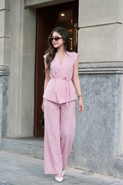 Seeh Pink Basic Vest Pants Suit Sh241