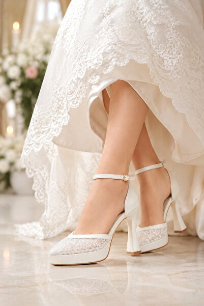 moon glow Women's Platform Heeled Bridal Shoes Stylish Bridal Wedding Lace-Up...