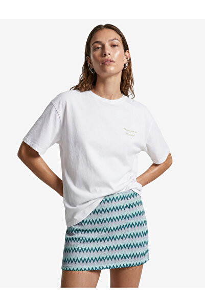 Koton Cotton Oversized T-Shirt with Matcha Print on the Back, Short Sleeves a...