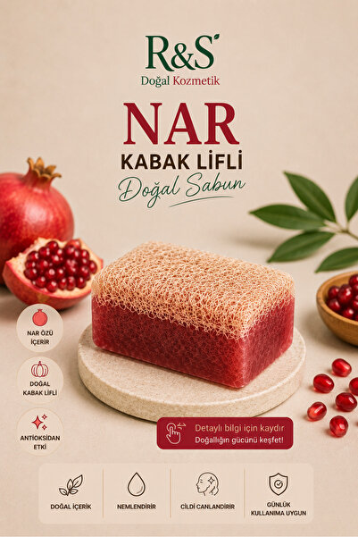R&S Doğal Kozmetik Kabak Lifli Narlı Sabun - El Yapımı Peeling Etkili Cilt Te...
