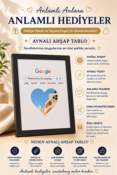 BİRBEYSTORE Dünyanın En İyi Arkadaşı Ahşap Tablo Aynalı Model Masa Standlı Ar...