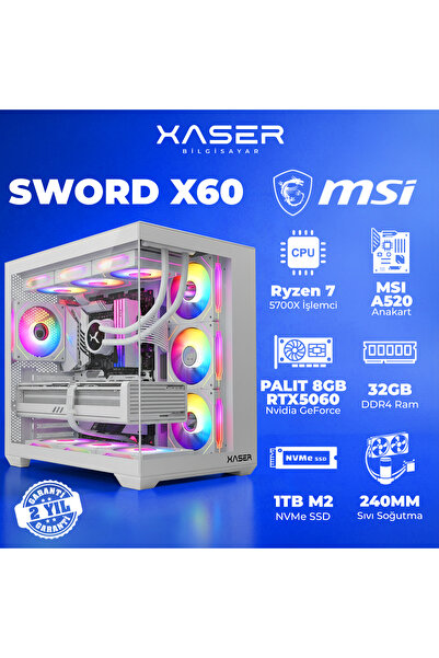 XASER Sword X60 Ryzen 7 5700X /32GB RAM/ASUS 8GB RTX5060/ 1TB M.2 SSD /Sıvı S...