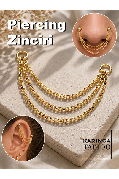 Karınca Piercing Üç Sıra Piercing Zincir Nose Chain Kulak Helix Nostril Burun...