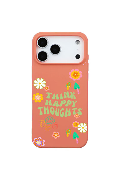 Casen iPhone 17 Pro Turuncu Think Happy Renkli Silikon Kılıfı