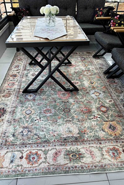 VOPTEKS Yeşil Halı Salon Halısı Makinede Yıkanabilir Kaymaz Taban Halı
