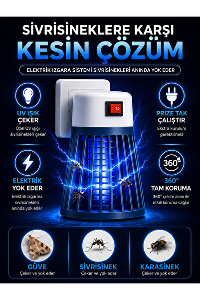 GenelTedarik Elektrikli UV Işıklı Sivrisinek Tuzağı – Prize Tak & Unut - 360°...