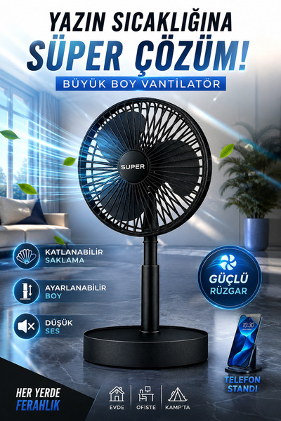 POLYGOLD Büyük Boy Katlanabilir Fan Şarjlı Vantilatör Masaüstü Fan Taşınabili...