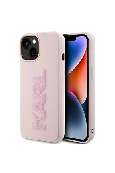 Karl Lagerfeld HusДѓ 3D Rubber Glitter Logo pentru iPhone 15 Plus, Roz