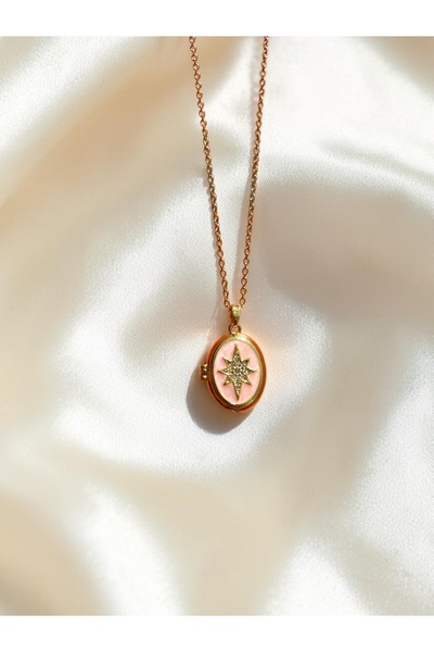 AUREON GOLD Kadın Çelik Açılabilir Fotoğraflı Madalyon Kolye