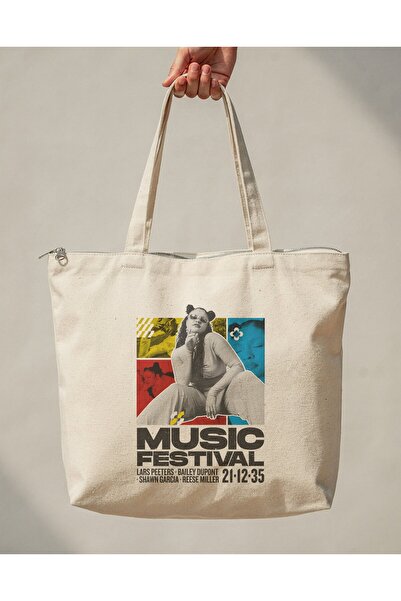 buzagi tasarım ürünleri Music Festival Zippered Lined Gusseted Canvas Bag 35 ...