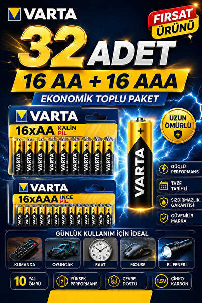 ANI OFİS KIRTASİYE A K AA + AAA Pil 32'lı Set (16 AA + 16 AAA) 1.5V – Ekonomi...