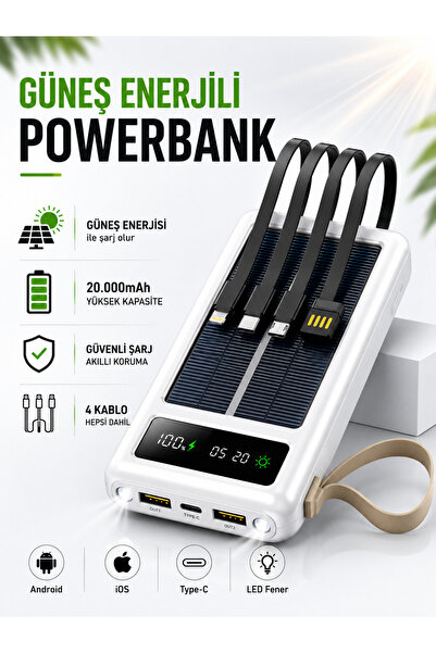 ÇELİKWORK 30,000mah Güneş Enerjili Powerbank 2 Usb, Mikro Lightning Type-c Ka...