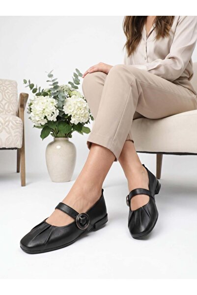 Nesil Shoes Eliz 25507 Черни дамски ежедневни обувки от естествена мека кожа ...