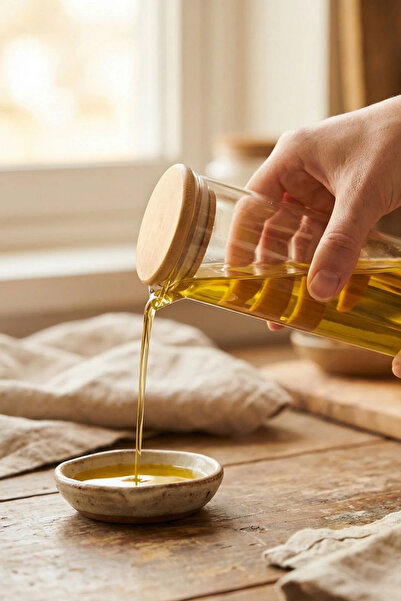 Tutku Home Bambu Kapaklı Borosilikat Cam Yağlık (400Ml)