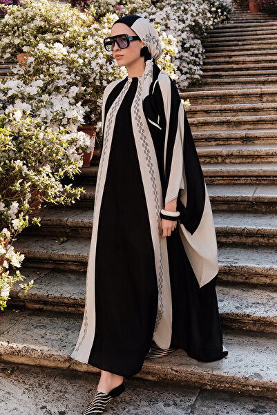 carell Monochrome Floş Kaftan Black