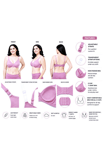 RAJNI Women's Bra C Cup Soft PolyCotton Non-Padded Anti-Sag Seamless Double L...