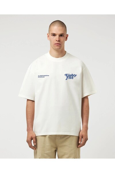 The Champ Clothing Tricou alb oversize pentru bărbați, cu decolteu rotund și ...