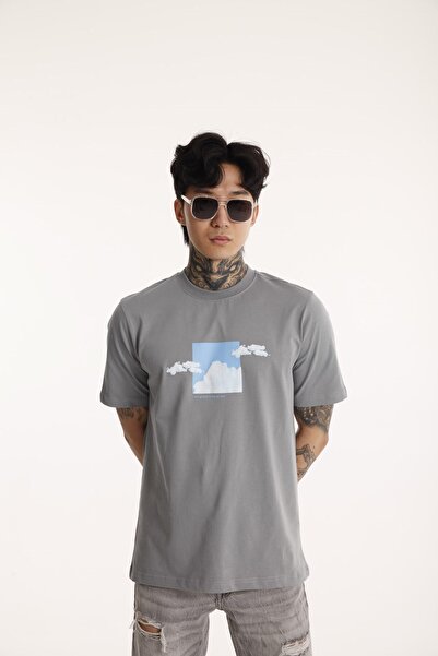 The Champ Clothing Мъжка памучна тениска с щампа на облак с кръгла яка