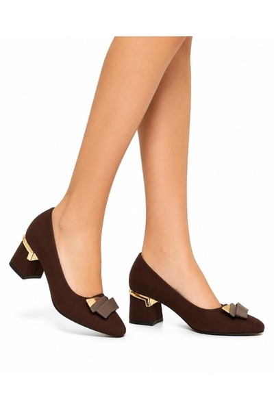 KOCAMANLAR Feles Buckle Detailed Classic Heeled Women's Shoes Brown