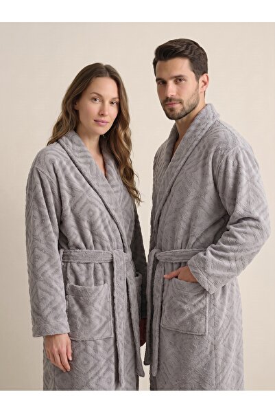 Cotton Paris LOUVRE Serisi %100 Pamuklu Jakarlı Şal Yakalı Unisex Bornoz
