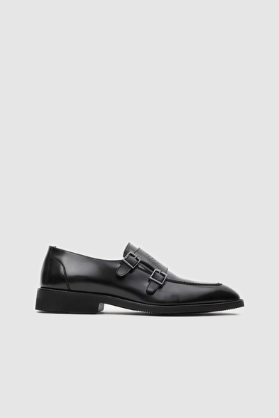 TOGO Men's Black Genuine Leather Buckle Classic Monk Shoes [052172]