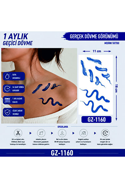 medink tattoo 1 Ay Kalıcı Sonradan Kararan 11X 18 cm Yılan model geçici dövme...