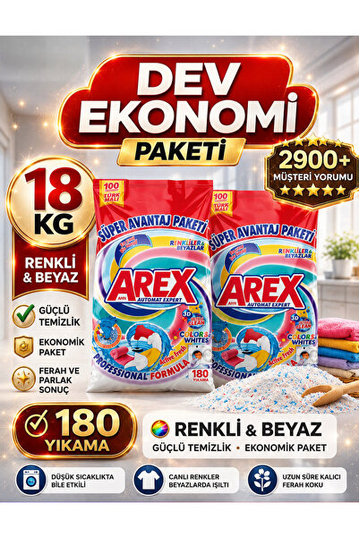 AREX "büyük Ekonomi Paketi ; Kg Toz Çamaşır Deterjanı, Color&White(9+9)