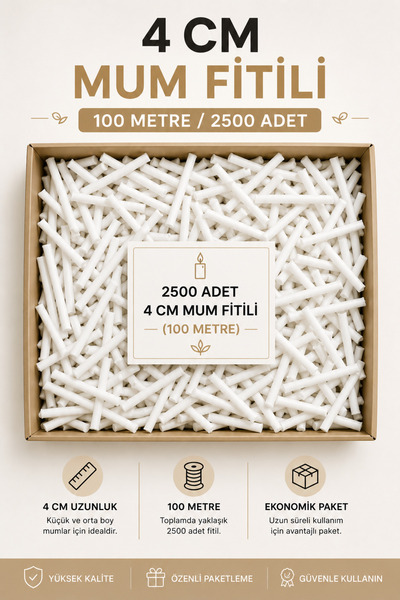 MUMTEDARİK Mum Fitili 4 CM 2500 Adet Hazır Kesilmiş