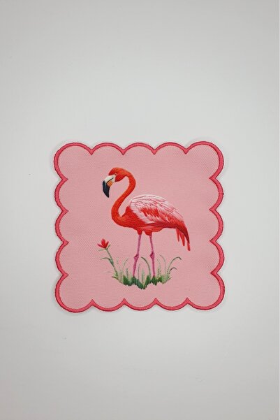 DECO Pink Background Flamingo Patterned Digital Printed Embroidered Cocktail ...