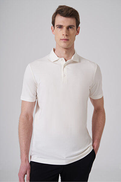 Morven Tricou pentru bărbați, Ecru Trend, cu guler polo, din raion, Dynamic Fit