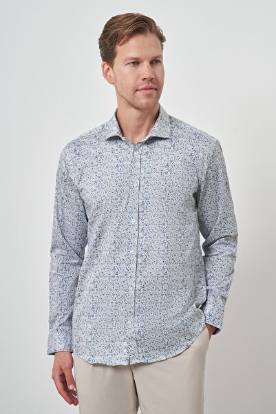 Morven Cămașă pentru bărbați, albastru, din bumbac, slim fit, cu guler italian