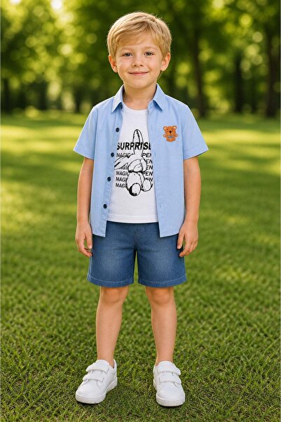 beboys Boy's Holiday Suit 4-6 Years Old Short-Sleeved Shirt, Denim Shorts and...