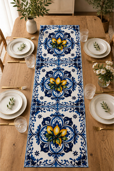 naya home 40x140cm Dokuma Leke Tutmaz Baskılı Tay Tüyü Kumaş Masa Örtüsü Deko...