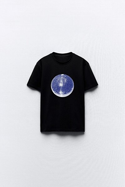The Champ Clothing تي شيرت نسائي أسود كبير الحجم مطبوع بتصميم كرة الديسكو
