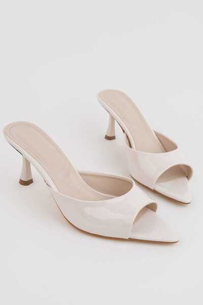rephro store Beige Patent Leather Women's Pointed Toe Heel Sandals