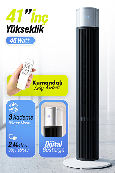 7GO 7GTF2 41 İnç Kule Tipi Vantilatör Siyah | 45W Turbo Force, Uzaktan Kumand...