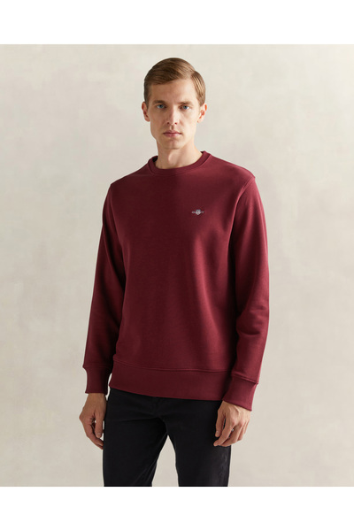 Gant Erkek Bordo Regular Fit Bisiklet Yaka Sweatshirt