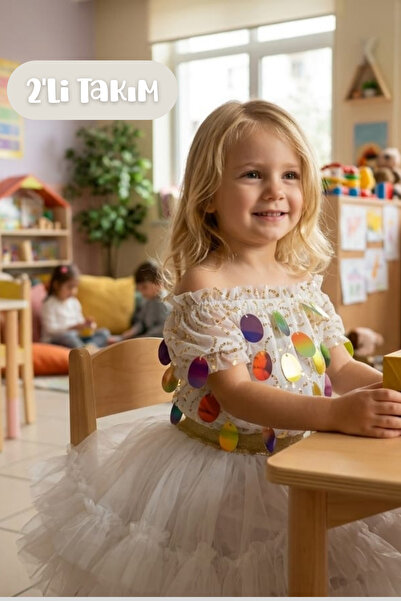 Hilal Akıncı Kids Kız Çocuk Kabarık Tütü Etekli ve Büyük Payetli Bluz Abiye 2...