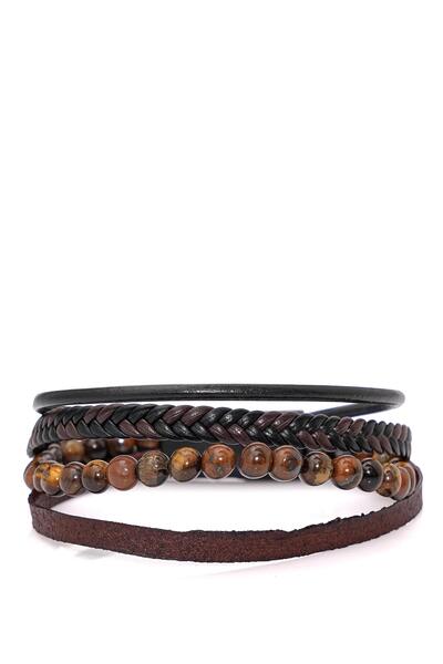 Efor Knitted Leather and Stone Model Tiger's Eye Bracelet 087